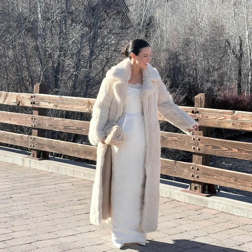 Nour Hammour Evita Long Luxurious Shearling Coat in Cloud - Picture 3 of 7